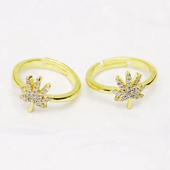 10tk Zircons Maple leaf rõngad Reguleeritav Kulla värvi Metallist rõngas rõngad tarvikud jewelrys naistele Sõrmused ehted ringi 8405