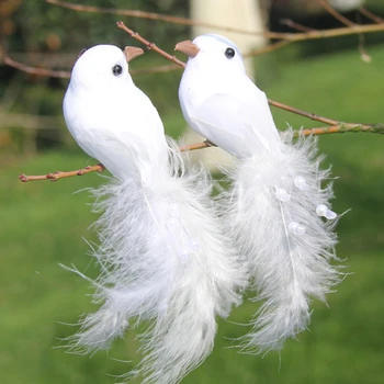 2tk Võlts Tuvid Valge Kunstlik Vaht Sulg Pulm Ornament Kodu-Käsitöö Tabel Decor Bird Mänguasi Pulm Dekoratiivsed