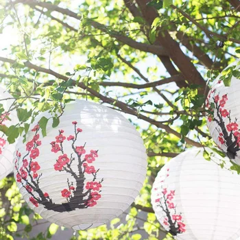 3x Sakura Punane(Kirss)Lilled Valge Värv Hiina/Jaapani Paber Laterna & 1x Kunsti Vihmavari Hiina Siidist Riie Vihmavari