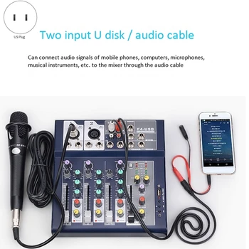 F4 Audio Mixer 4-Channel Bluetooth-Segisti koos USB Kodu, Lava, Laul, Live Broadcast(USA Pistik)