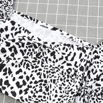 Leopard Printida Pullover Tops Puff Pikad Varrukad Prantsuse Vintage Stiilis Naised Square Kaela Saagi Tops Seksikas Tshirt