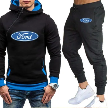 Mood kevad-sügis Meeste Topp Ford Autode logo trükkimiseks kõrge kvaliteediga Puhtast puuvillast Meeste dressipluus + sweatpants Kaks-tükk
